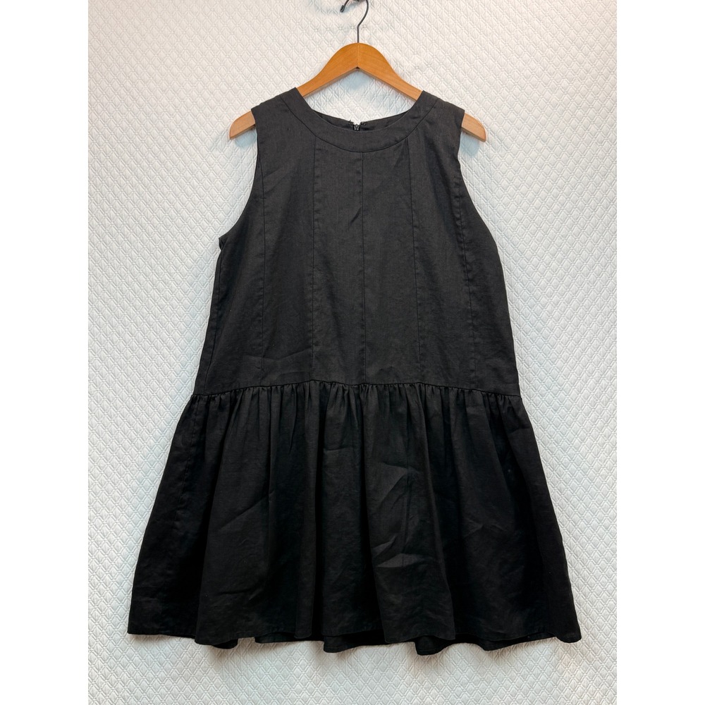 DISSH Linen Dropped Waist Tiered Mini Dress US6 EU38 Black Boho Chic Sleeveless